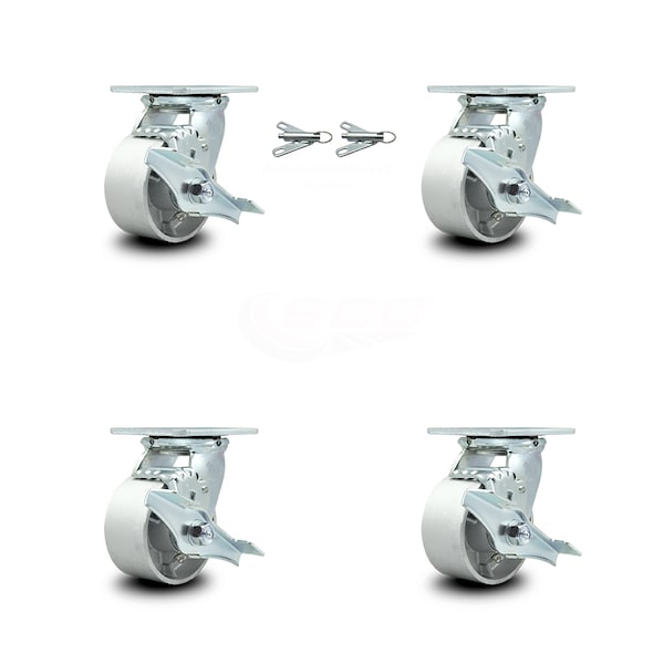 Service Caster 4 Inch Semi Steel Caster Set with Roller Bearings 4 Brake 2 Swivel Lock SCC SCC-30CS420-SSR-TLB-BSL-2-TLB-2 - main